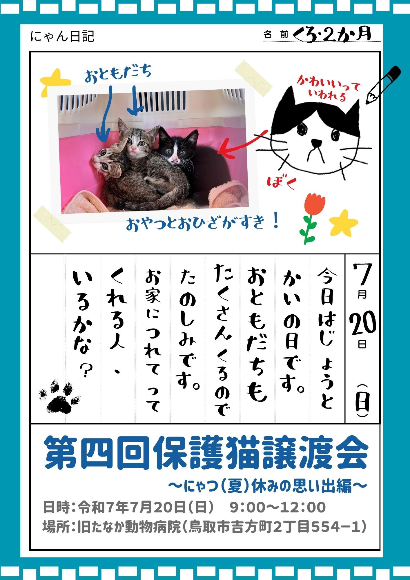 7月 第四回保護猫譲渡会 ~にゃつ(夏)休みの思い出編~ の画像1
